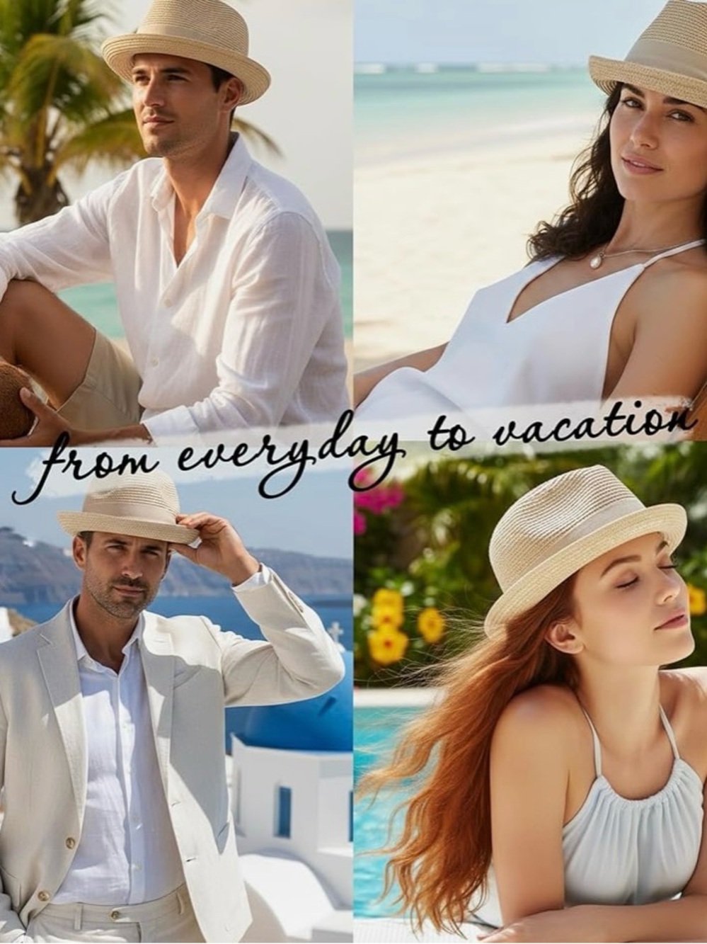 Straw Fedora Trilby Hat for Men /Women Packable Panama Summer Beach Sun Hat